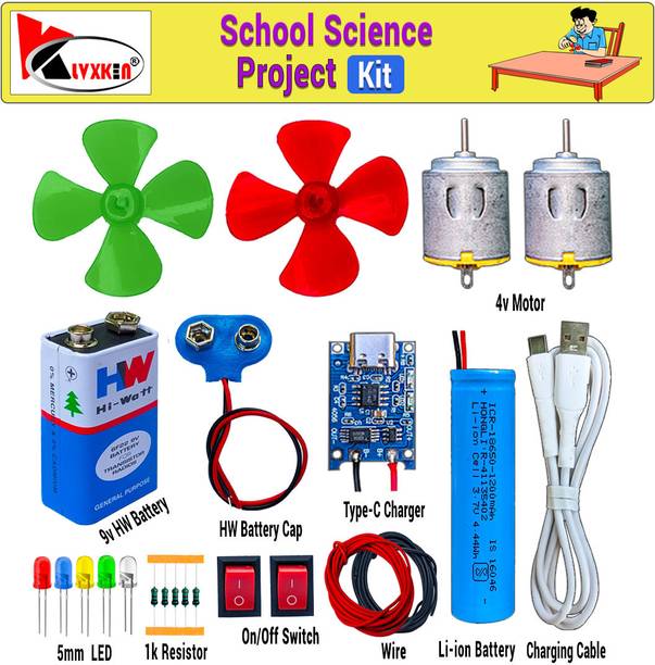KLVXKEN Basic Electric DC Motor, LED, 3.7v Battery, Fan Science Project Kit For Student Electronic Components Electronic Hobby Kit