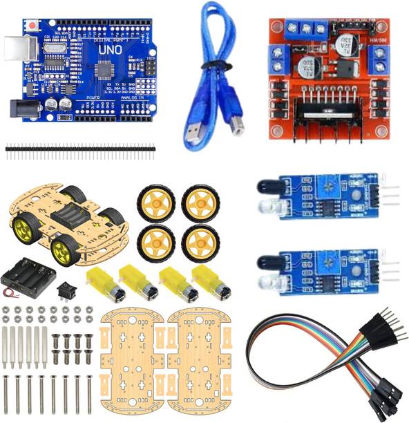 रोबो Uno R3 based LINE FOLLOWING ROBOT DIY KIT IN 4WD इलेक्ट्रॉनिक कॉम्पोनेन्ट इलेक्ट्रॉनिक हॉबी किट