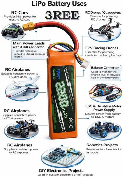 3REE QUALITY Drone Battery, 12V 2200 mAh Lithium Polymer, Rechargeable Electronic Components Electronic Hobby Kit