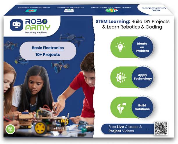 Roboarmy Robotics Learning Kit for Class 4-5| 10+ DIY STEM Projects: Line Follower & More Educational Electronic Hobby Kit