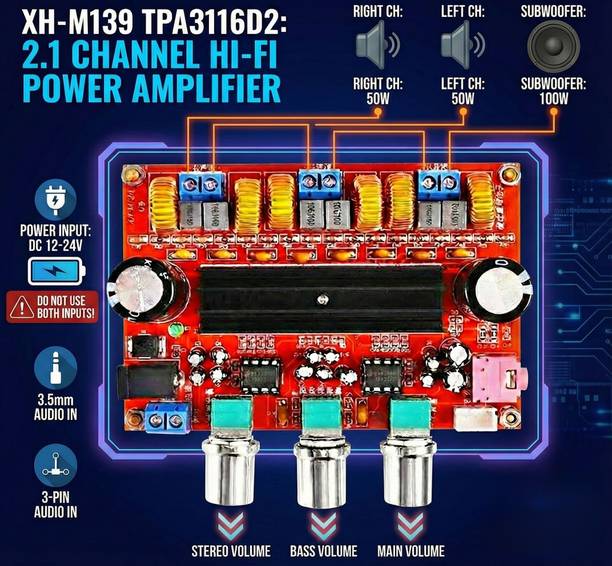 CocksComb TPA3116D2 Dual Channel Digital Audio Amplifier Board - 50W+50W Stereo Sound Recorder and Sound Circuit Electronic Hobby Kit