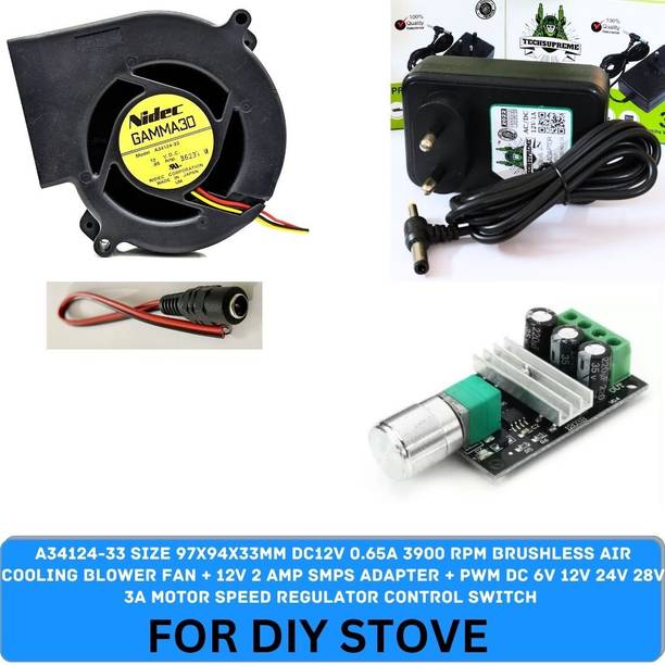 Spire DIY Stove 12v Blower Fan 12V 2Amp Adapter, DC Connector & PWM regulator Motor Control Electronic Hobby Kit