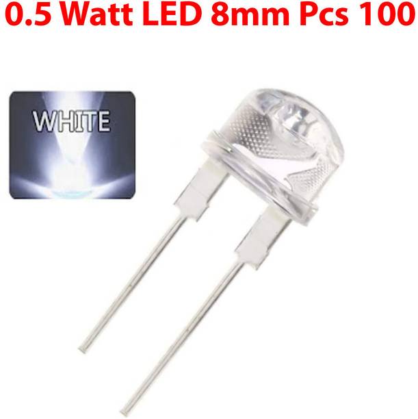ELPH 100 Pcs 0.5 Watt Super Bright Transparent LED 8mm 3V DC 2 Pin (White) Electronic Components Electronic Hobby Kit
