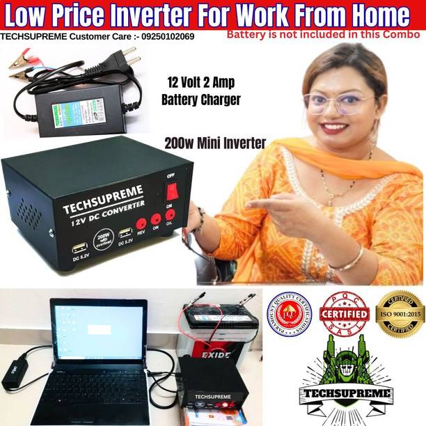 TechSupreme Low Price 200 Watt 12v dc to ac inverter & 12V 7 Amp UPS Battery Charger A2 Square Wave Inverter