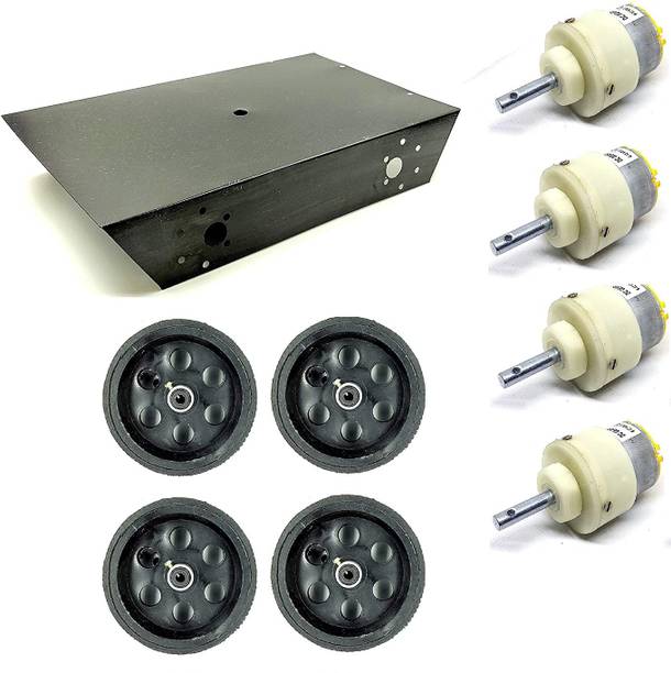 INVENTO 4 Wheel Car Kit Metal Chassis 260x130x45mm + 150 RPM DC Motor + 95x20 mm Wheel Automotive Electronic Hobby Kit
