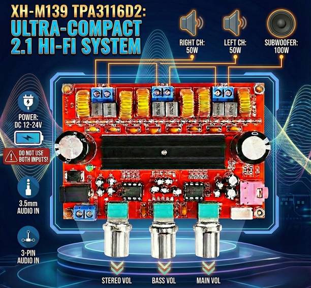 CocksComb TPA3116 Dual Chip Audio Mainboard 2.1 System Replacement Sound Recorder and Sound Circuit Electronic Hobby Kit