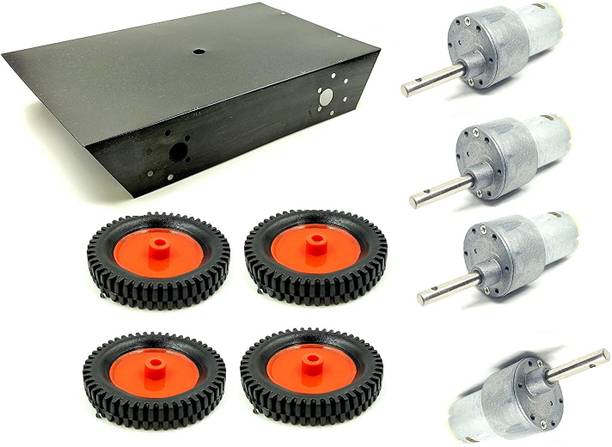 INVENTO 4Wheel Car Kit Metal Chassis 260x130x45mm+300 RPM 10Kg-cmDCMotor+75x13 mm Wheel Automotive Electronic Hobby Kit