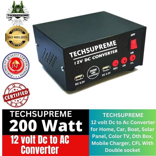 TechSupreme 200W Mini DC to AC Converter with Dual USB & Double 5 Pin Socket output A9 Square Wave Inverter