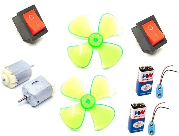 INVENTO 2Pcs DC Motor 20x15x25mm + 60mm 4 Blade Fan + Rocker Switch + 9V Battery Hobby Automotive Electronic Hobby Kit