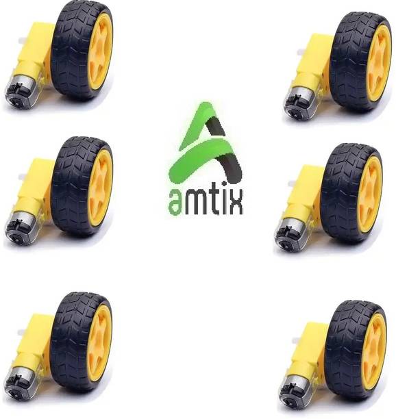 AMTIX 6 BO Motor With 6 Robot Wheels-Geared DC Motor COMBO (PACK OF 6) Electronic Components Electronic Hobby Kit