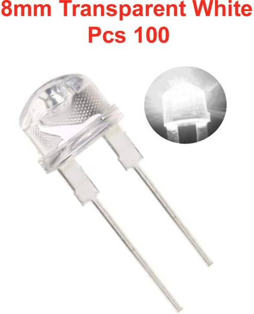 ELPH 8mm Super Bright LED | Transparent-WHITE | 3V DC | 2 Pin | Pack of 100 WHITE LED Electronic Components Electronic Hobby Kit