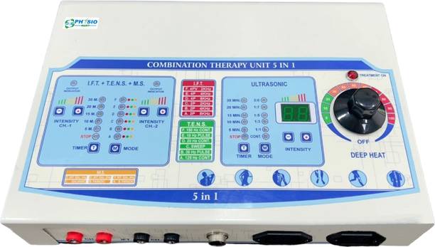 DSB PHYSIO MART New Model Physio Therapy White Electro 5 in 1 Machine With LCD Display IFT+TENS +MS (125 Program)+US Digital + Deep Heat Therapy Machine With 1 Year Warranty Electrotherapy Device