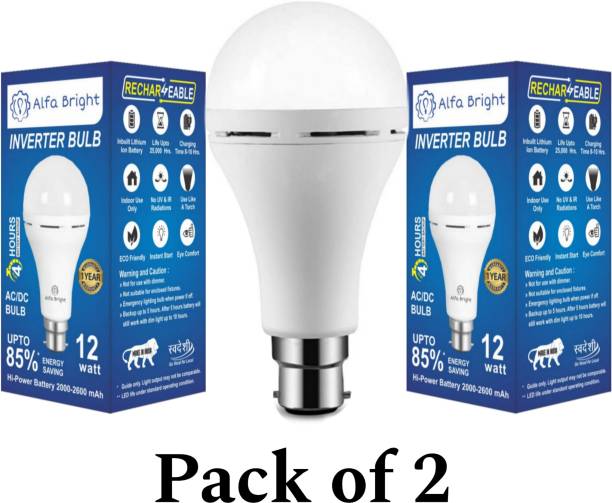 Alfa Bright Emergency inverter led bulb 12wt pack of 2 battery backup upto 4 hrs 3 hrs Bulb Emergency Light