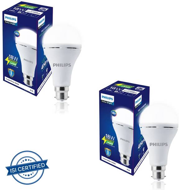 PHILIPS 18W Rechargeable Emergency Inverter LED Bulb (Pack of 2) with backup upto 4 hrs Bulb Emergency Light