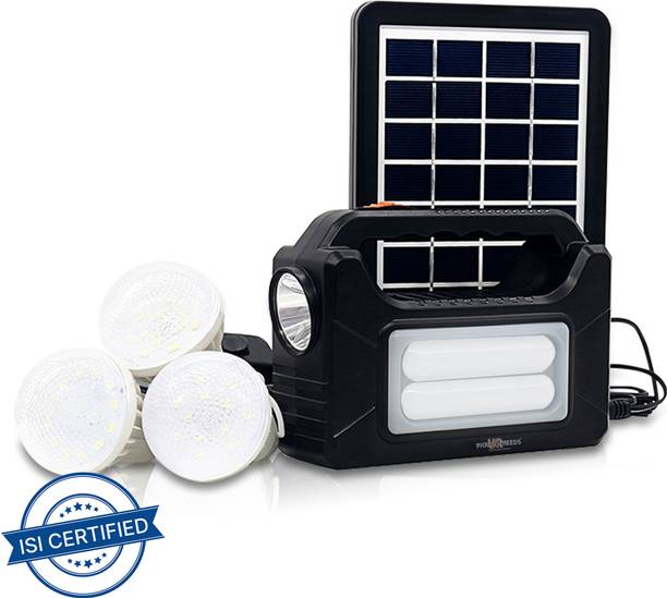 Pick Ur Needs Emergency Portable Inverter with 3 Individual 6 Volt LED Hanging Bulbs with 3.75 m Long Wire and AC/DC USB Socket with USB Wire for Mobile Charging with Solar Panel 5 hrs Lantern Emergency Light