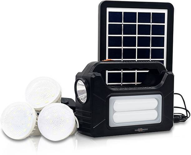 Make Ur Wish Emergency Portable Inverter with 3 Individual 6 Volt LED Hanging Bulbs with 3.75 m Long Wire and AC/DC USB Socket with USB Wire for Mobile Charging with Solar Panel 5 hrs Flood Lamp Emergency Light