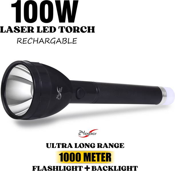 24 ENERGY 100W Laser LED Torch + Bright Back Tube Rechargeable with Charger 12 hrs Torch Emergency Light