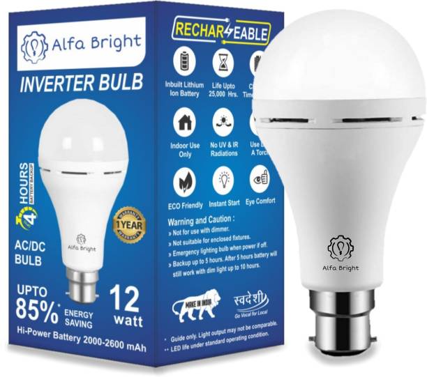 Alfa Bright Emergency rechargebal inverter bulb 12wt up to 4 HRS battery backup pack of 1 3 hrs Bulb Emergency Light