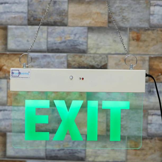 Bluebeems Rechargeable Green LED Exit Hanging Sign Board Symbol 300X150X5 mm, Set Of 1 Emergency Sign