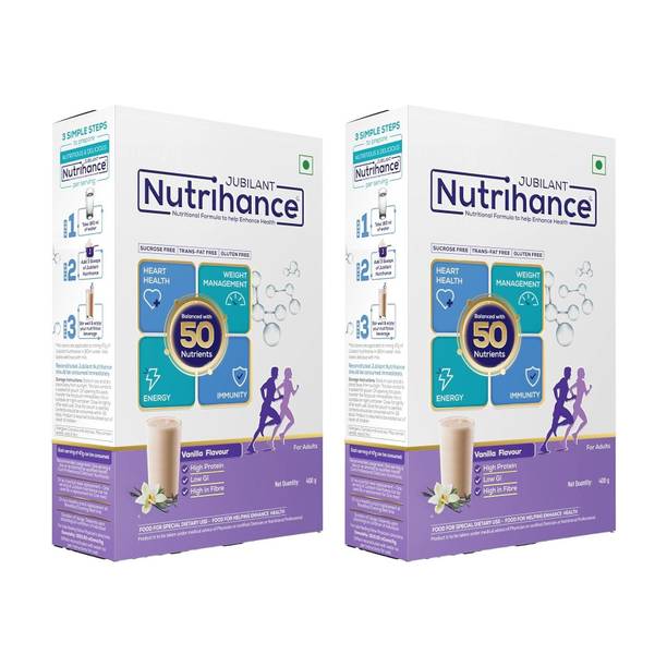 JUBILANT Nutrihance Nutritional Formula help Enhance Health, Vanilla Flavor, 400 gm x Pack of 2 Nutrition Drink