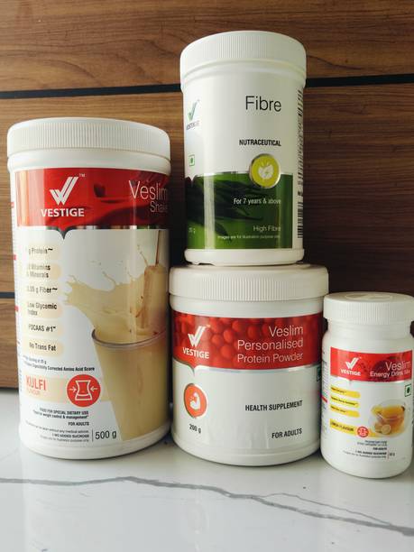 Vestige KULFI SHAKE & PROTEIN POWDER 200GM & ACTIVE FIBER COMPLEX 200GM AFRESH LEMON Energy Drink