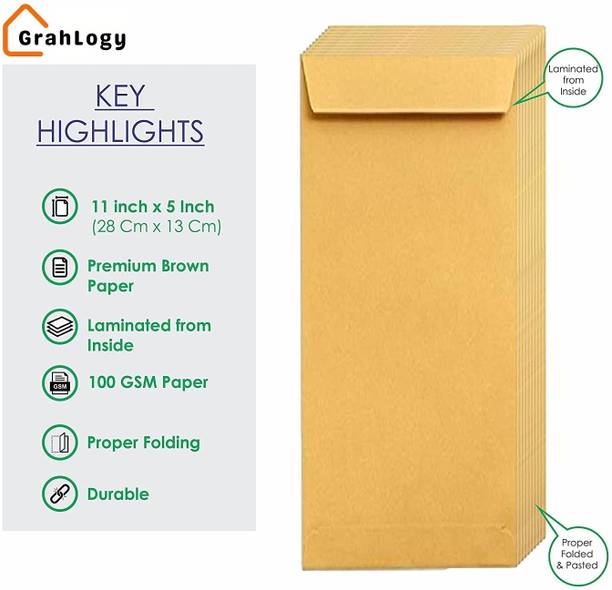 GrahLogy Inner Laminated 11x5 inch Business/Office/Money/Mailing/Post Office Courier Envelopes