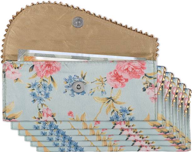 KUBER INDUSTRIES 6 Pcs Silk Shagun Envelopes for Gifting Money with Button | Green Envelopes
