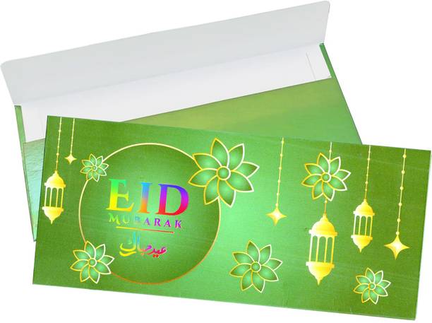 Rozi Decoration Green Eid Mubarak Envelope for Gifting Money for Kids, Employee Eid Party Envelopes