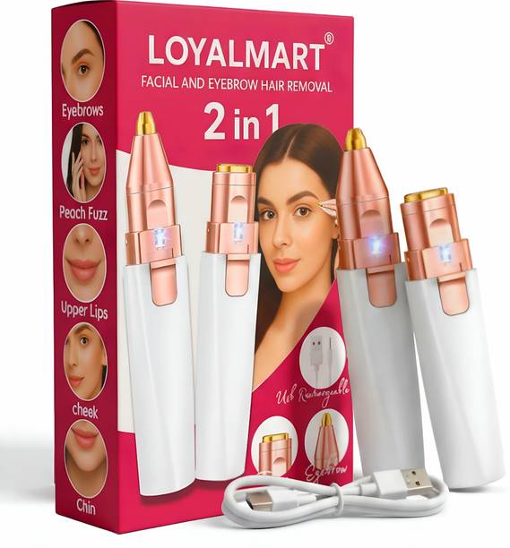 Loyalmart 2 in 1 Painless Facial Hair Remover and Epilator for Women with USB and Light, Rechargeable Facial Hair Remover Trimmer, Eyebrow Trimmer, Upper Lip Shaver, Cheek, Chin, Nose and Face Hair Removal Tool, Electric Razor, Epilator, Hair Removal Machine for Women Cordless Epilator
