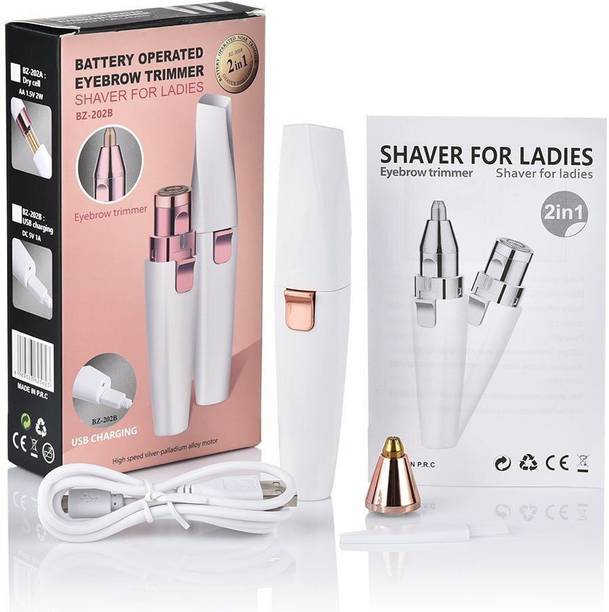 Justtoo Portable 2 in 1 Eyebrow Trimmer, Upper Lip, Nose, Face, Underarms Cordless Epilator