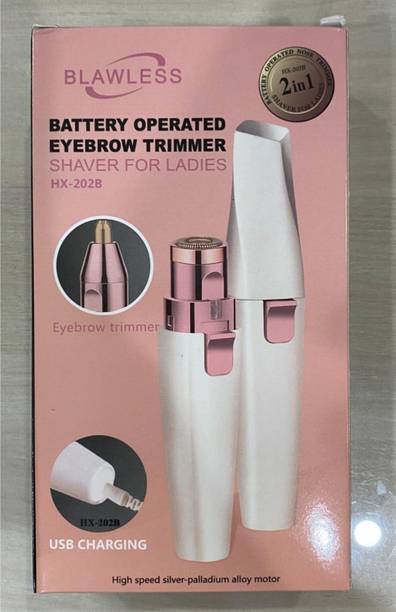 Parthstylemart 2 in 1 USB Rechargeable Eyebrow Trimmer & Facial Hair Remover for Women, Painless Epilator Machine for Upper Lip, Chin, Face, Nose with LED Light (White, Gold) Cordless Epilator