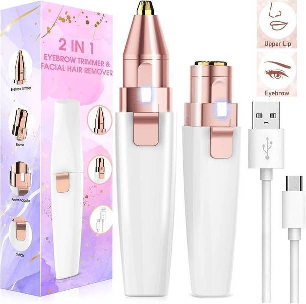QueryZen 2 In 1 Eyebrow Trimmer and Painless Hair Remover women Face, Lips, Nose Shaver Trimmer Cordless Epilator
