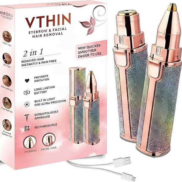 VTHIN 2-in-1 Eyebrow Trimmer for Women - Facial Hair Remover Machine For Women - Face,Upper Lips,Cheek, Chin and Nose Hair Remover, USB RECHARGEABLE Epilator With Ring Light (Rainbow Color) Cordless Epilator