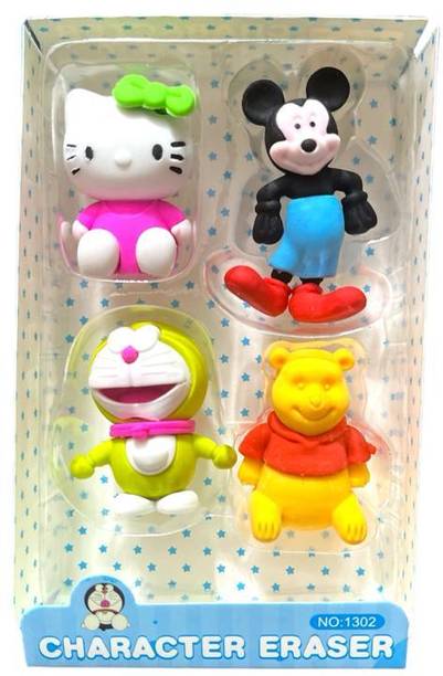 Neha Kids Cartoon Eraser - Doremon, Mickey Mouse, Hello Kitty, Poo Pack of 4 Non-Toxic Eraser