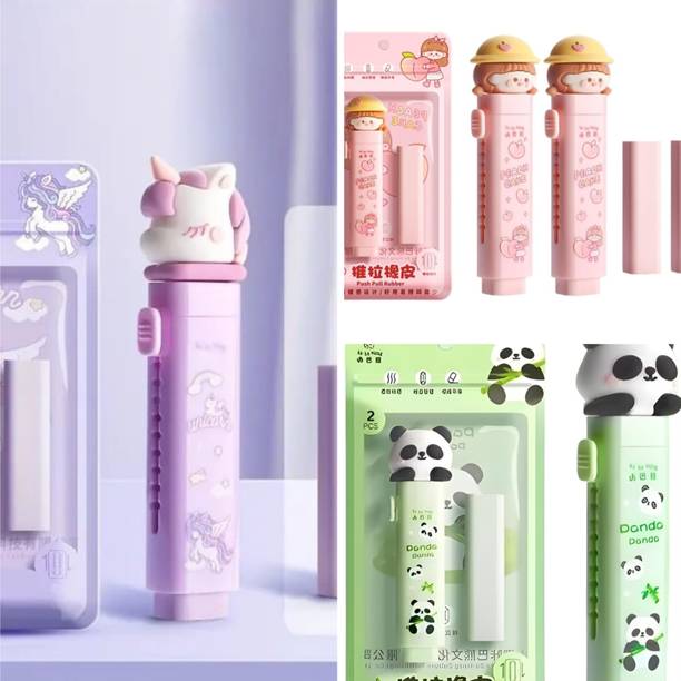 KLIDSHUSOZ TREASURE 2 Pcs Retractable Eraser Stick with 4 Pcs Refill Eraser for Kids Non-Toxic Eraser