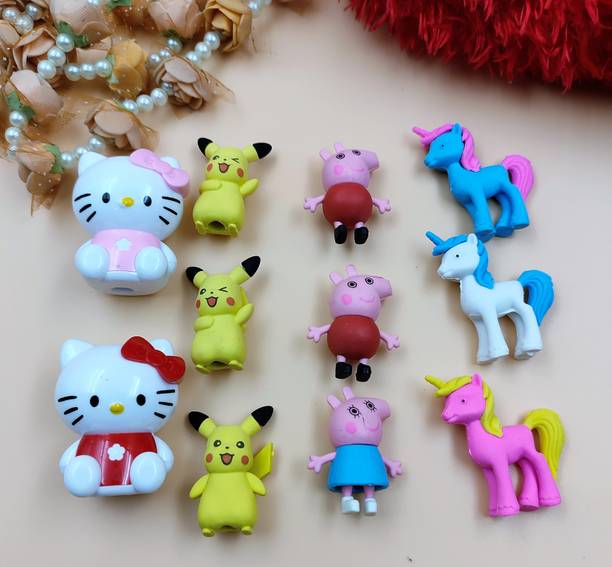 Paper Bear Combo 3UNicorn 3Peppa 3Pikacho Eraser and 2 Kitty Sharpener Non-Toxic Eraser