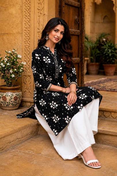 Women Cotton Rayon Kurti Palazzo Set