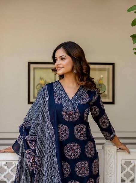 Women Pure Cotton Kurta Palazzo Dupatta Set