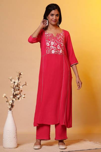 Women Viscose Rayon Kurta Palazzo Ethnic Jacket Set
