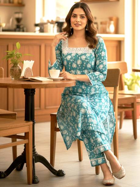 Women Cotton Blend Kurti Palazzo Set