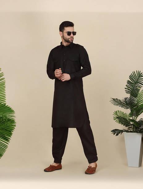 Men Cotton Blend Kurta Salwar Set