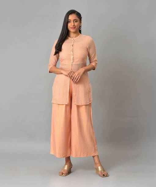 Women Polyester Kurta Pant Ethnic Jacket Set