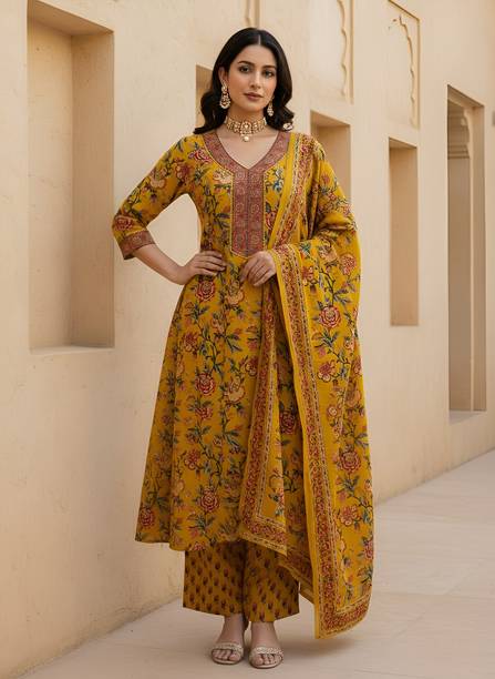 Women Pure Cotton Kurta Palazzo Dupatta Set