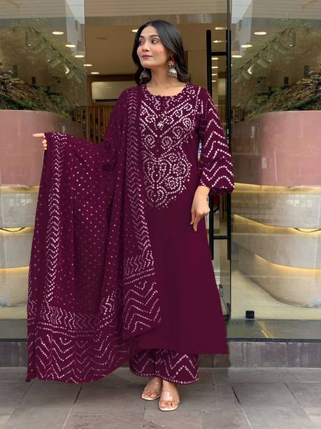 Women Viscose Rayon Kurta Palazzo Dupatta Set