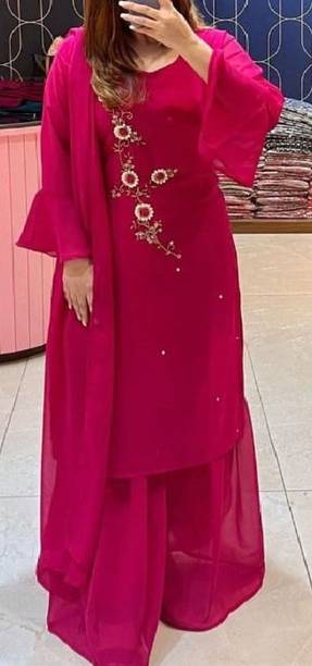 Women Georgette Kurta Palazzo Dupatta Set