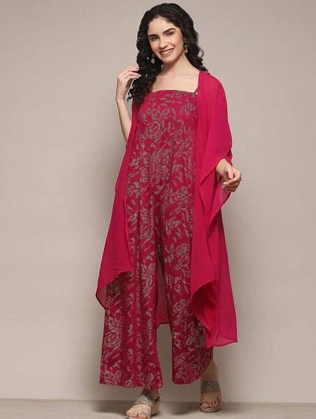Women Cotton Blend Kurta Ethnic Jacket Set