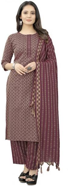 Women Cotton Blend Kurti Pant Dupatta Set