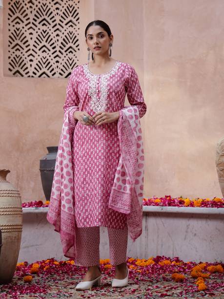 Women Pure Cotton Kurta Pyjama Dupatta Set