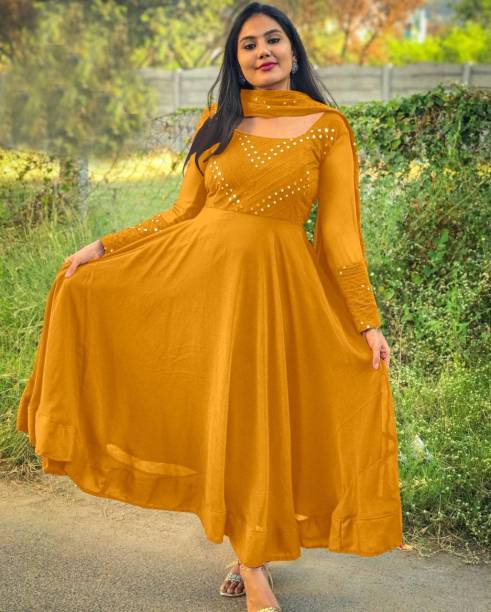Women Embellished Georgette Gown Kurta Price in India