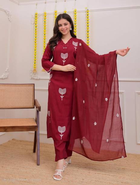 Women Cotton Silk Kurta Pant Dupatta Set